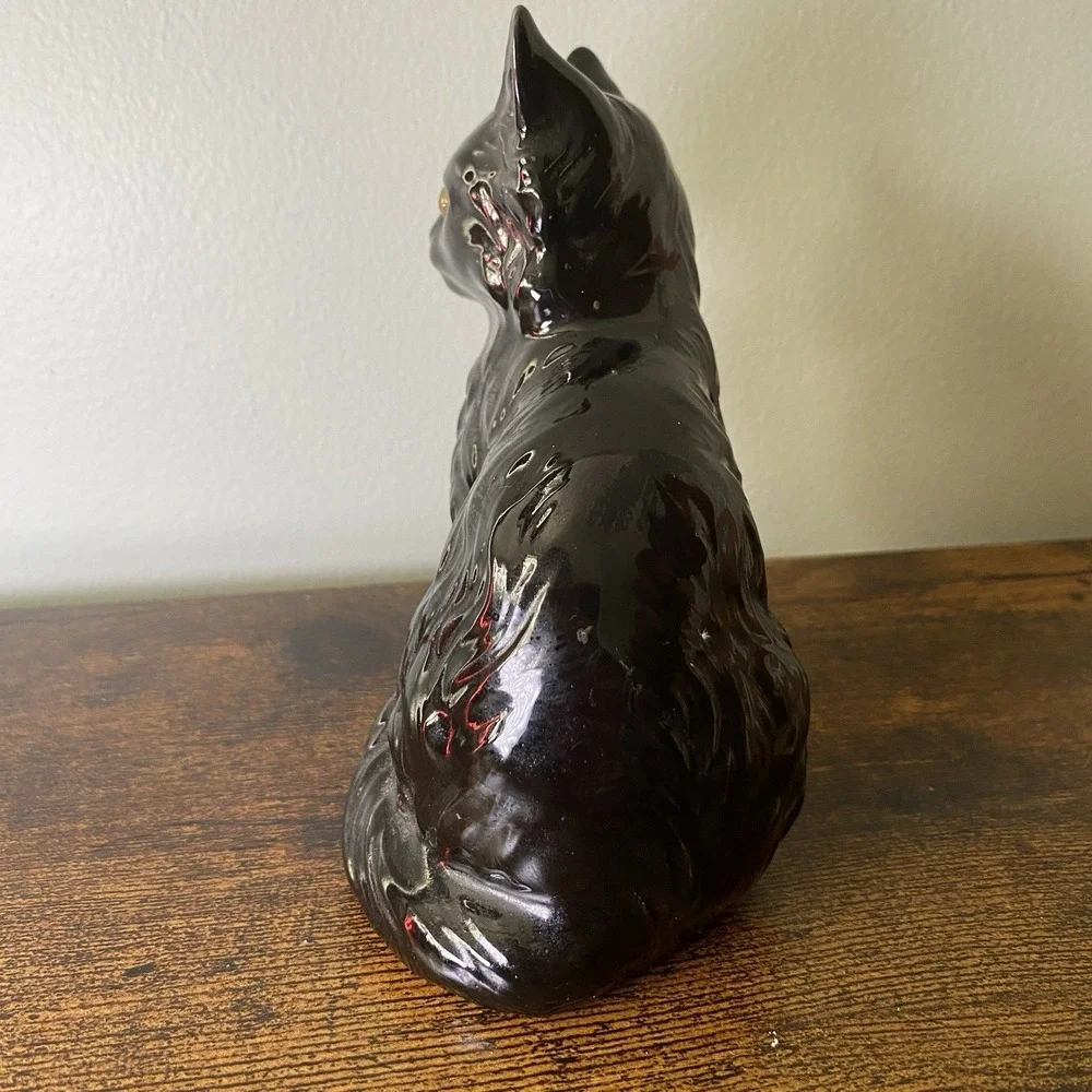 Vintage Black Persian Ceramic Cat Figurine Long Hair 5